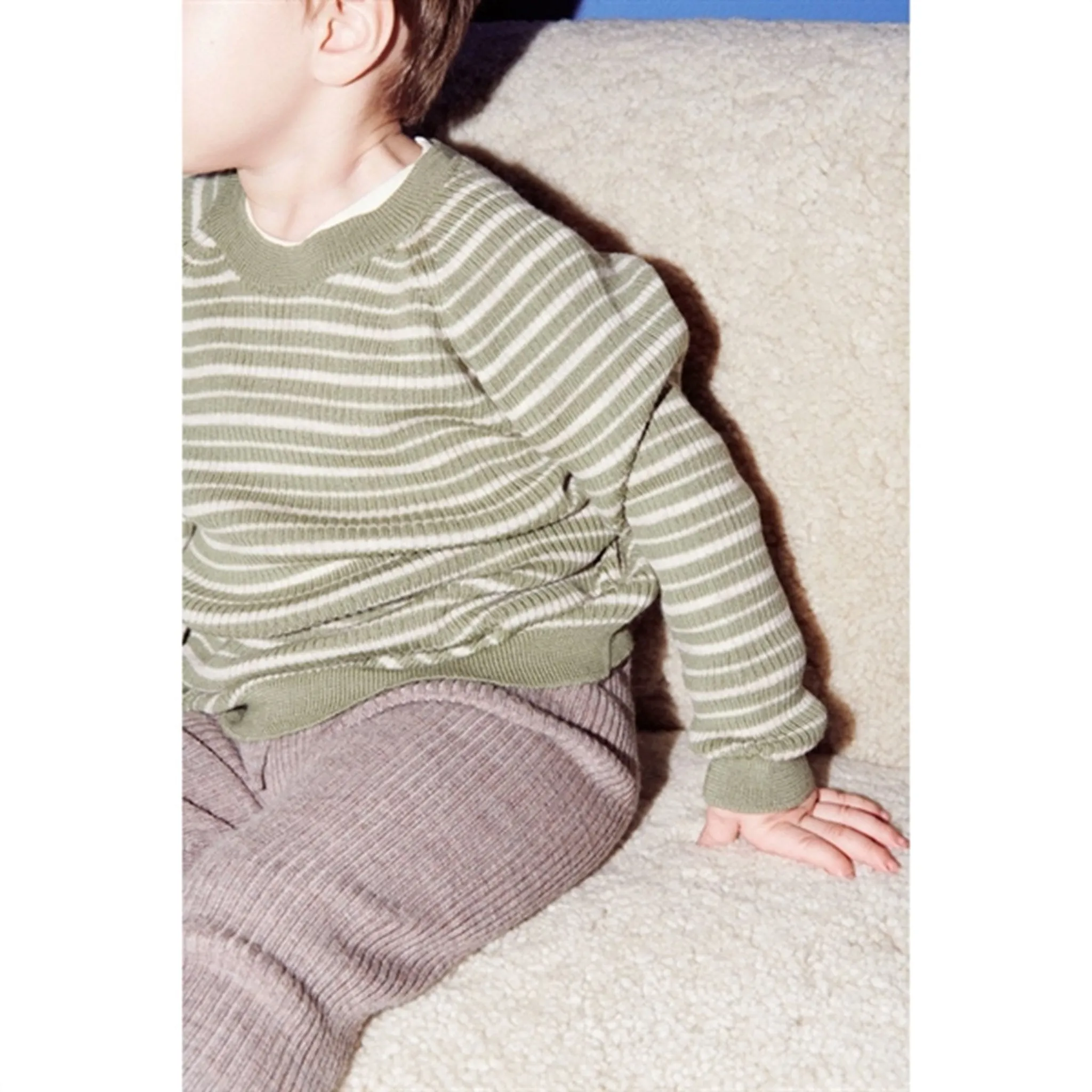 Copenhagen Colors Sage Green/Cream Comb Merino Classic Rib Blouse