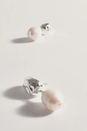 Curved Front Freshwater Pearl Earrings Cream/Silver