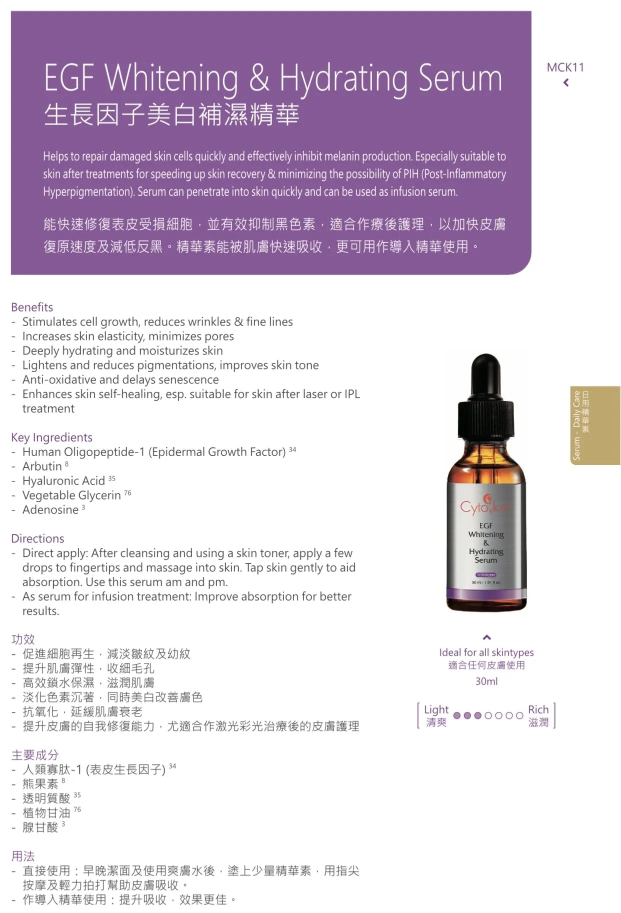 CytoSkin EGF Whitening & Hydrating Serum 30ml 生長因子美白補濕精華