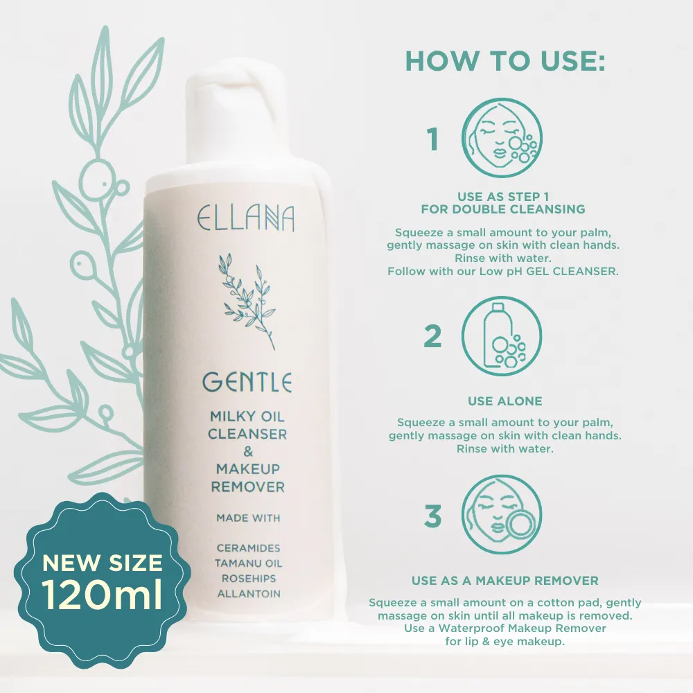 Gentle Milky Oil Cleanser & Makeup Remover made with Ceramides, Tamanu Oil, Rosehips, Allantoin