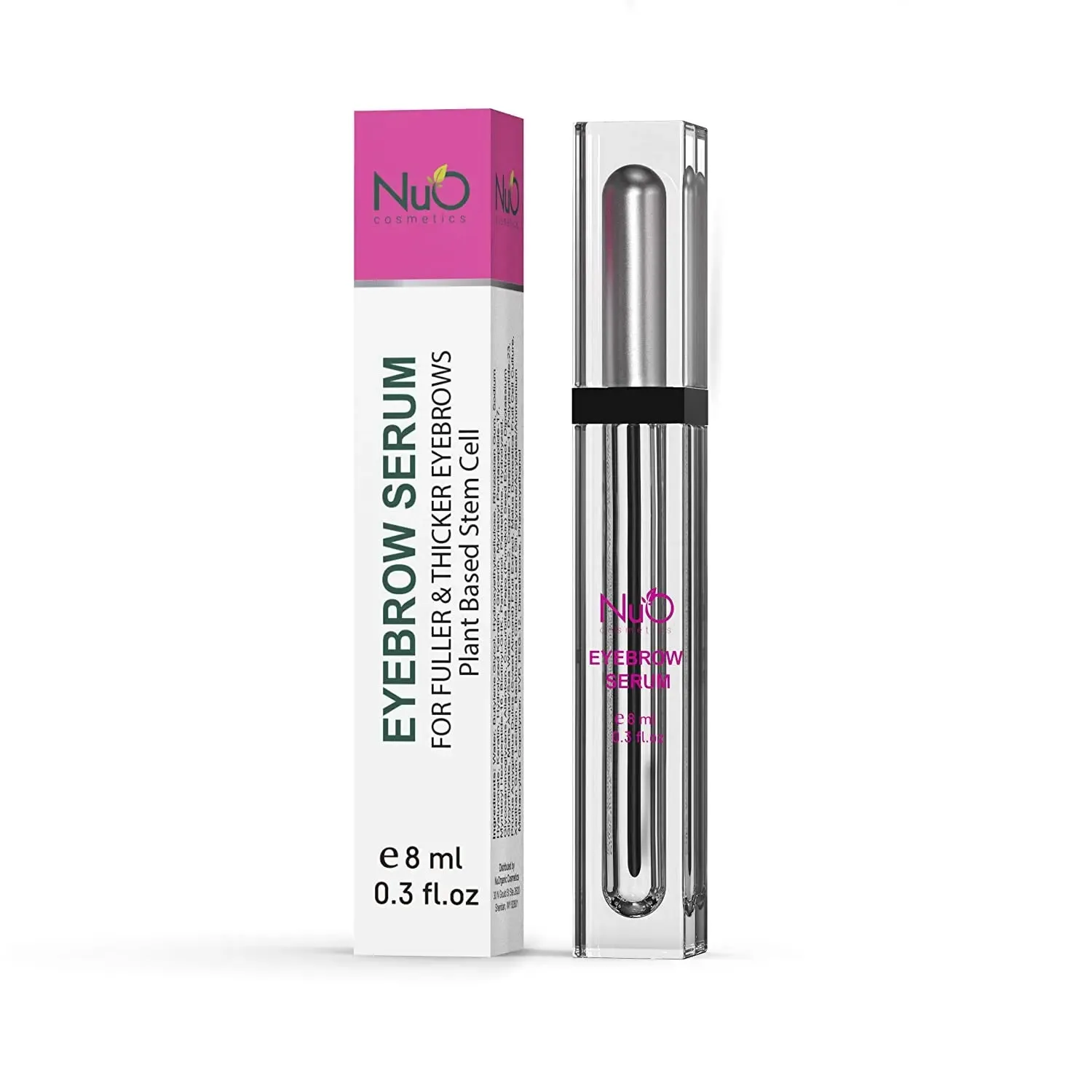 NuOrganic Eyebrow Serum Growth Enhancer Gel | Naturally Grow Fuller, Darker & Thicker brows | Plant Based Stem Cell Serum with Biotin & Growth Peptides | Fast Absorbing, Vegan & Cruelty Free (8ML)